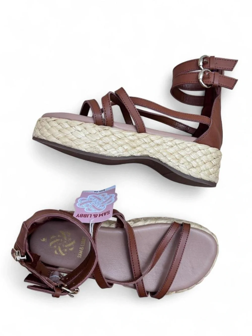 Sam & Libby Brown Strappy Espadrille Platform Sandals